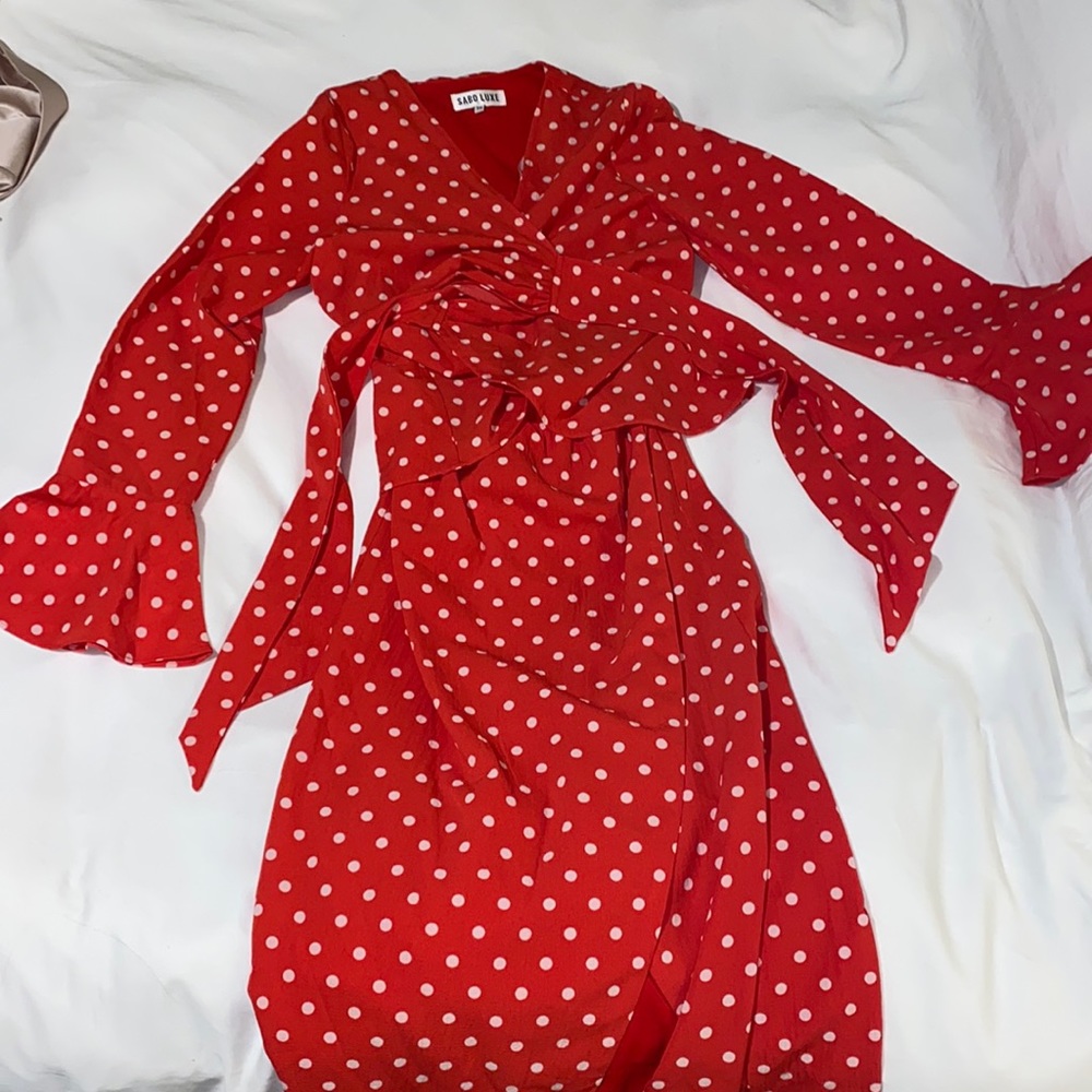 Red and white polka dot maxi dress